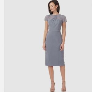 J. S Collections Gray Pleated Mesh Neckline Sheath Cocktail Work Dress Nwt 4
